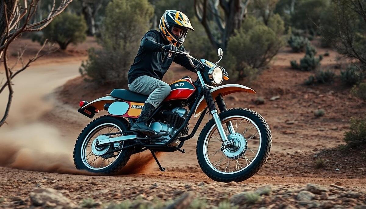 Honda XL70 being ridden on a dirt trail showing its off-road capabilities