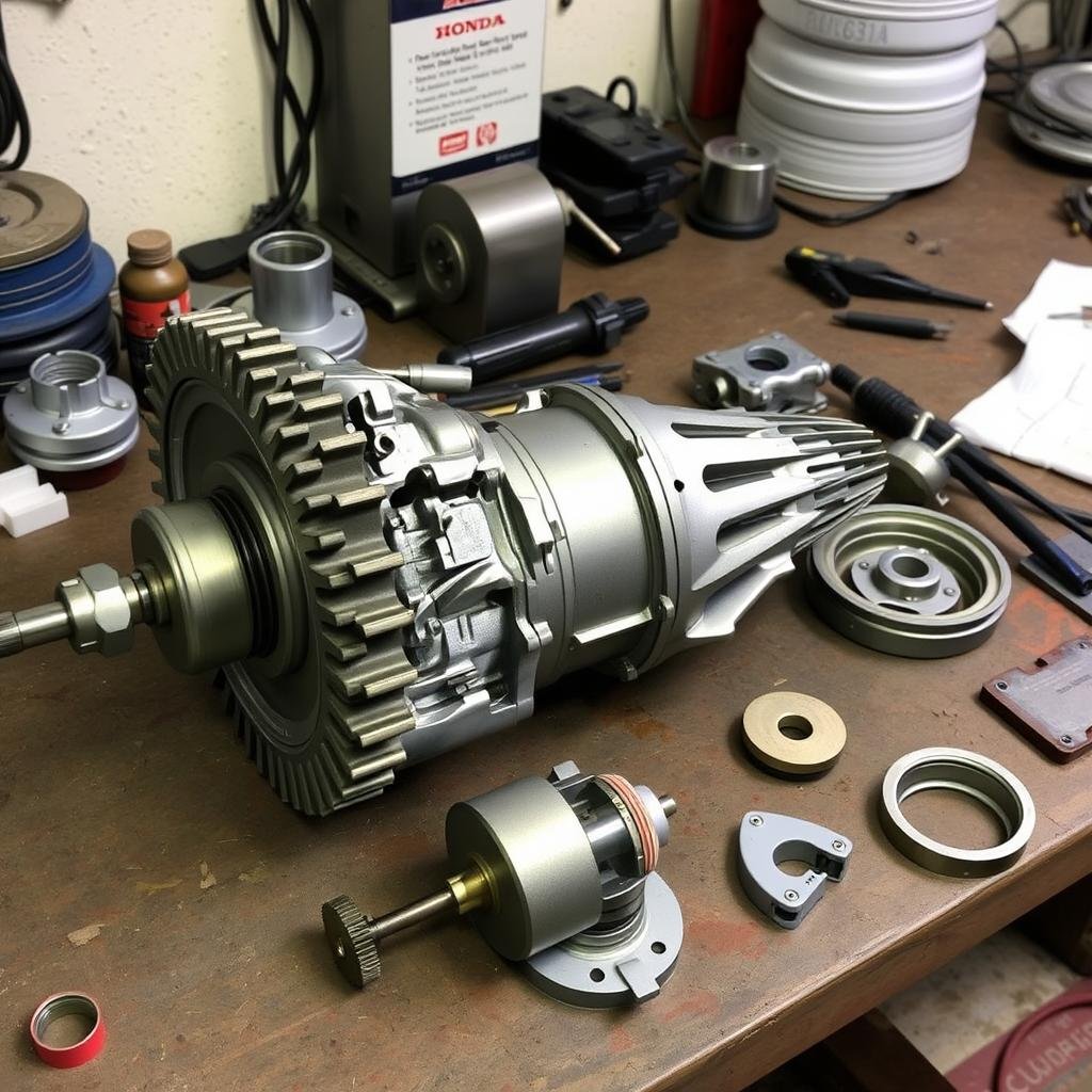 Honda XL70 transmission components showing gear assembly